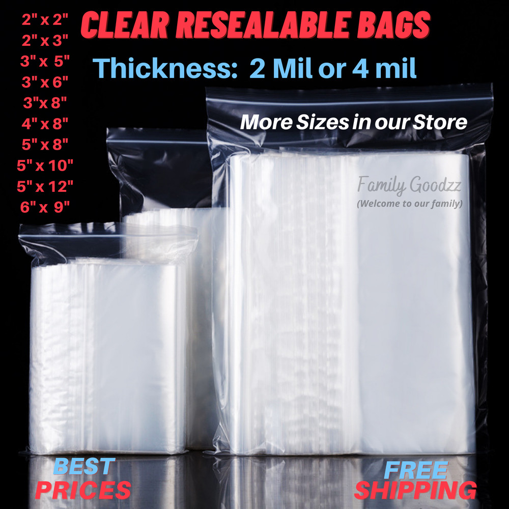 Clear 2 Mil & 4 Mil reclosable zip seal lock parts bag plastic lock bags jewelry