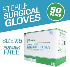 Sterile Latex Surgical Gloves, Size 7.5, Powder-Free, 50 Pairs/Box