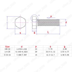 Fine Thread 304 Stainless Steel Hexagon Bolt Hex Head Cap Screws 10# 1/4 5/16