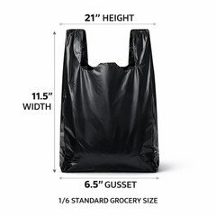 Extra Heavy Duty Black T-Shirt Bags 1/6 Size 21×6.5×11.5 1.18 Mil Grocery Bags