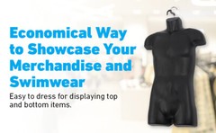 3 Clothing Display Torso Forms Fits S-L Hanging Male Mannequin Black Hollow Back