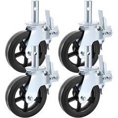 4PCS Scaffolding Caster 8″ x 2″ Black Wheels w/ Locking Brakes 1-3/8″ 4400LBS