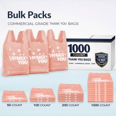 Pink Thank You Bags 100PCS T Shirt Bags Grocery Takeout Retail Bags