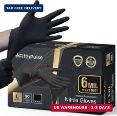 FifthPulse 6 Mil Black Nitrile Gloves, Heavy Duty Mechanic and Food Glove Size L