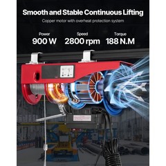 VEVOR Electric Hoist Crane Winch 1320 lbs 328 ft Wireless & 14 ft Wired Remote