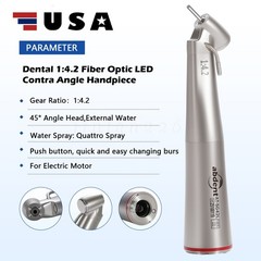 3 PCS Dental 1:4.2 LED 45°Angle Head Contra Angle Handpiece External Water