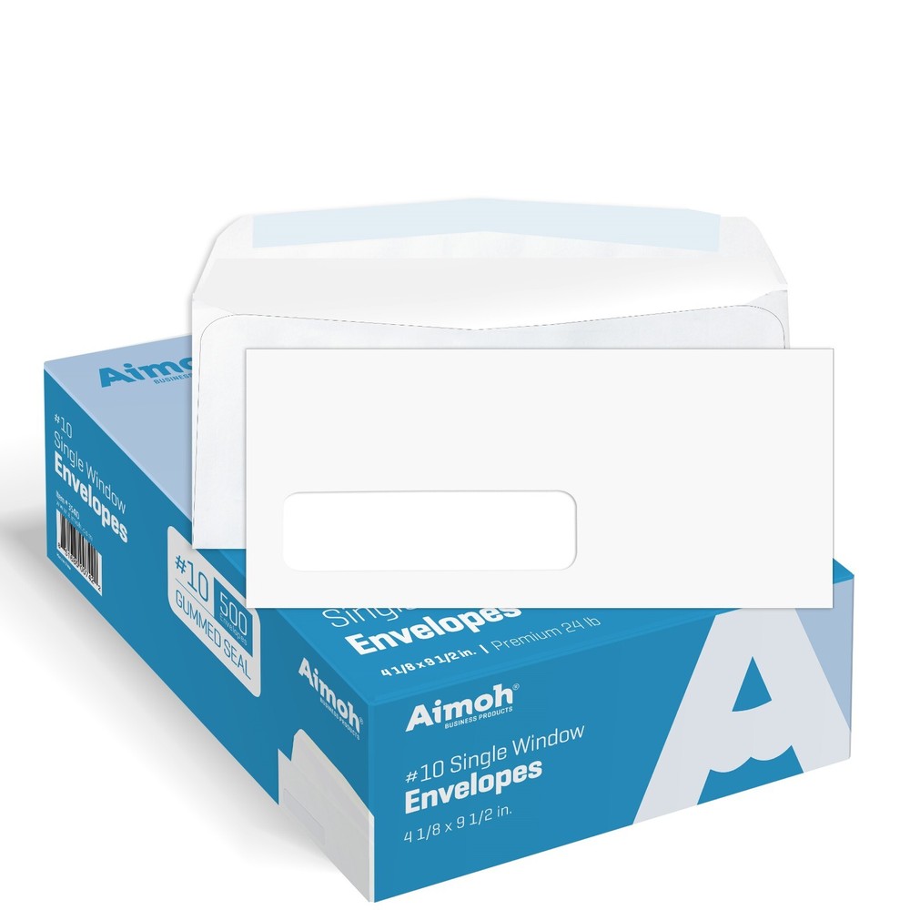 500 #10 Single Left Window Envelopes, Gummed Closure – 500 Count (35410)