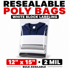 12×15 Clear Zip Poly Bags 2 Mil Reclosable White Block Bulk 100 200 1000 2000