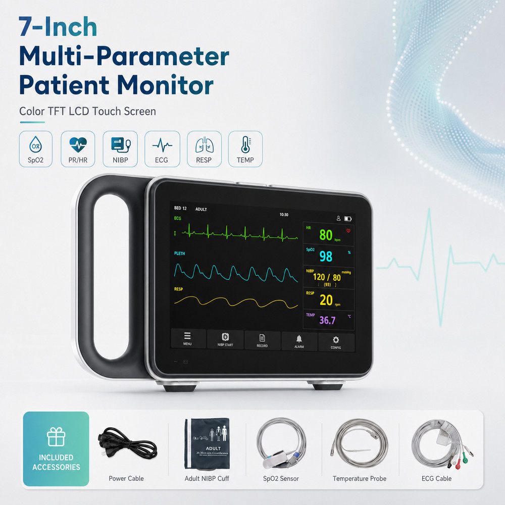 7″ Portable Patient Vital Signs Monitor ECG/NIBP/TEMP/RESP/SPO2/PR Handheld