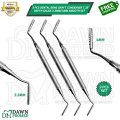 3 Pcs Dental Bone Graft Condenser Plugger 7.25″ Depth Gauge 3.3MM/4MM Smooth Set