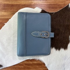 Franklin covey Vintage Full Grain Italian Leather Dusty Blue 6 Ring Planner