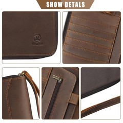 Genuine Leather Portfolio with Zipper, Padfolio Portfolio Organizer Folder fo…
