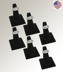 Set Of 6 Finger Ring Display Stand Square Base Ring Black Velvet Ring Stand