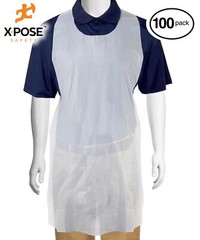 100 Disposable White Plastic/Poly Aprons Full Bib Embossed 24″ x 42″ Single Use