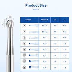 Dental Tungsten Carbide Bur FG Round 5pcs/pack FG#1 FG#5