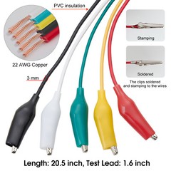 WGGE WG-026 20 Pieces and 5 Colors Test Lead Set & Alligator Clips,20.5 inches