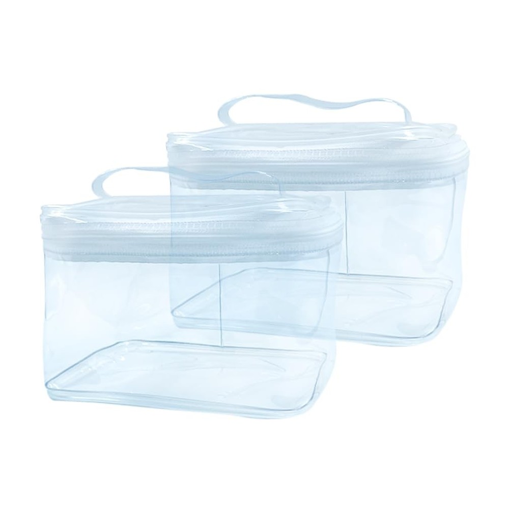 TotePrint 2PCS Clear Handle Zipper Cosmetic Bag and 2 Pcs Transparent