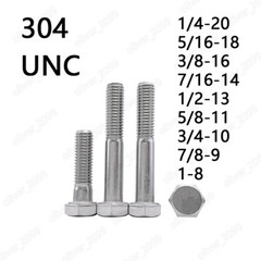 304 Stainless Steel Hexagon Head Bolts Partial Thread 1/4 5/16 3/8 7/16 1/2 5/8