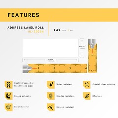 DYMO 30254 Clear Address Labels (1-1/8″ x 3-1/2″) – (2) Rolls of 130