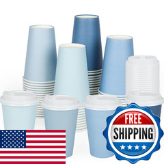 80 Pcs 12 oz Dusty Blue Disposable Coffee Cups with Lids Dusty Blue Gradient Par