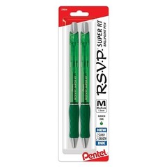 Medium Point Ballpoint Pens, Green Ink, 1.0mm Tip, 2-Pack Office School Writing