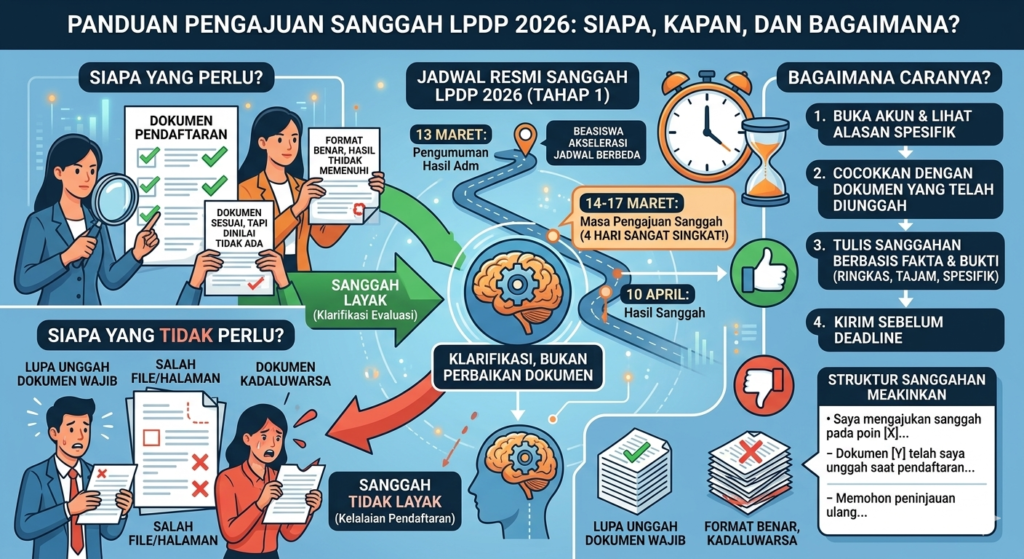 Pengajuan Sanggah LPDP 2026: Siapa yang Perlu Mengajukan dan Bagaimana Caranya? Simak siapa yang wajib mengajukan sanggah, kapan jadwalnya, syaratnya, dan langkah mengajukan sanggah LPDP 2026 secara tepat.